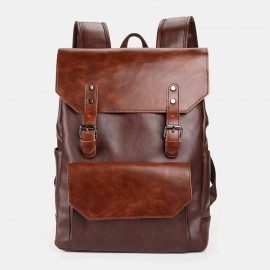 Men 15.6 Inch Large Capacity Leather Laptop Bag Backpack