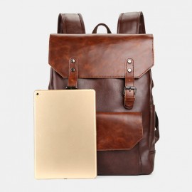 Men 15.6 Inch Large Capacity Leather Laptop Bag Backpack
