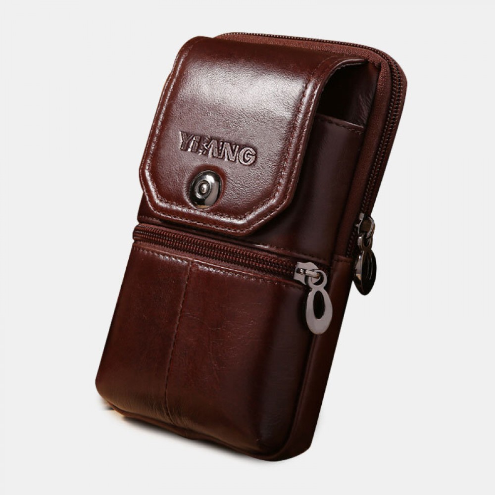 Men 6.3 Inch Solid Genuine Leather Belt Phone Bag