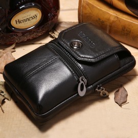 Men 6.3 Inch Solid Genuine Leather Belt Phone Bag