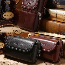 Men 6.3 Inch Solid Genuine Leather Belt Phone Bag