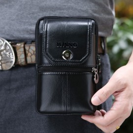 Men 6.3 Inch Solid Genuine Leather Belt Phone Bag