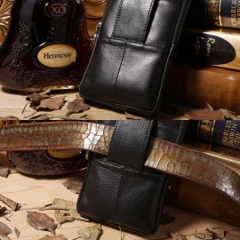 Men 6.3 Inch Solid Genuine Leather Belt Phone Bag