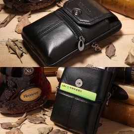 Men 6.3 Inch Solid Genuine Leather Belt Phone Bag
