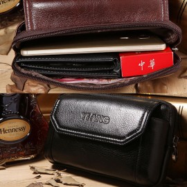 Men 6.3 Inch Solid Genuine Leather Belt Phone Bag