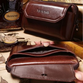 Men 6.3 Inch Solid Genuine Leather Belt Phone Bag