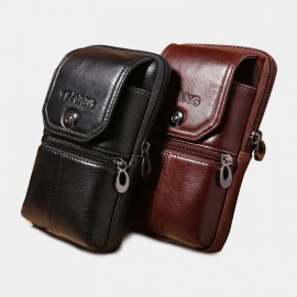 Men 6.3 Inch Solid Genuine Leather Belt Phone Bag
