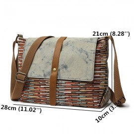 Men And Women Genuine Leather Canvas Vintage Crossbody Bag Leisure Print Shoulder Bag