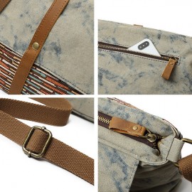 Men And Women Genuine Leather Canvas Vintage Crossbody Bag Leisure Print Shoulder Bag
