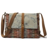 Men And Women Genuine Leather Canvas Vintage Crossbody Bag Leisure Print Shoulder Bag