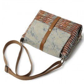 Men And Women Genuine Leather Canvas Vintage Crossbody Bag Leisure Print Shoulder Bag