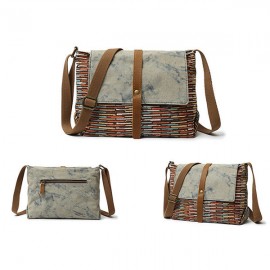 Men And Women Genuine Leather Canvas Vintage Crossbody Bag Leisure Print Shoulder Bag