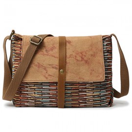 Men And Women Genuine Leather Canvas Vintage Crossbody Bag Leisure Print Shoulder Bag