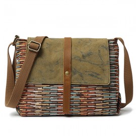 Men And Women Genuine Leather Canvas Vintage Crossbody Bag Leisure Print Shoulder Bag