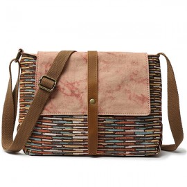 Men And Women Genuine Leather Canvas Vintage Crossbody Bag Leisure Print Shoulder Bag