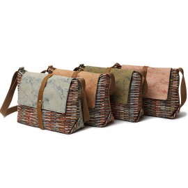 Men And Women Genuine Leather Canvas Vintage Crossbody Bag Leisure Print Shoulder Bag