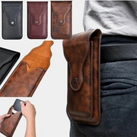Men EDC 6.3 Inch Genuine Leather Phone Holder Waist Belt Bag