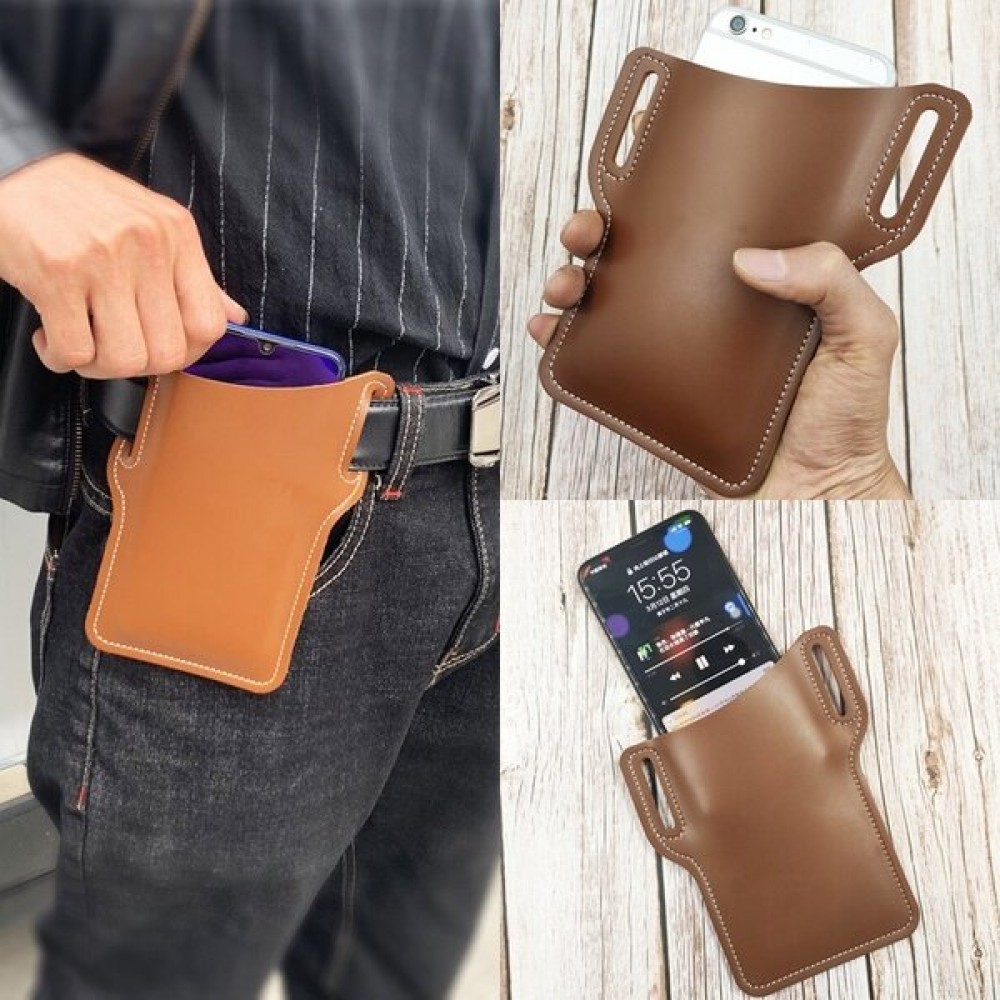 Men EDC 6.3 Inch Leather Phone Holder Waist Belt Bag