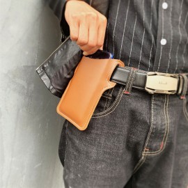 Men EDC 6.3 Inch Leather Phone Holder Waist Belt Bag