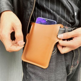 Men EDC 6.3 Inch Leather Phone Holder Waist Belt Bag