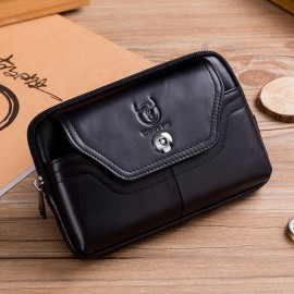 Men EDC Genuine Leather 5.5 Inch Phone Holder Waist Belt Bag