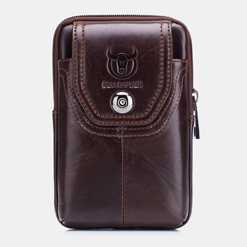 Men EDC Genuine Leather 5.5 Inch Phone Holder Waist Belt Bag