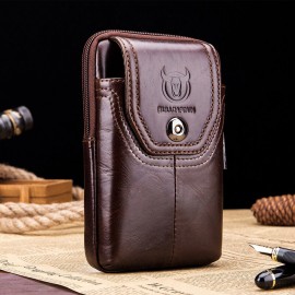 Men EDC Genuine Leather 5.5 Inch Phone Holder Waist Belt Bag