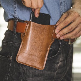 Men EDC Genuine Leather 6.3 Inch Phone Holder Case Waist Belt Bag
