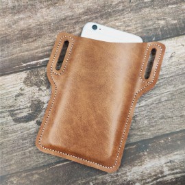 Men EDC Genuine Leather 6.3 Inch Phone Holder Case Waist Belt Bag