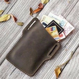 Men EDC Genuine Leather 6.3 Inch Phone Holder Case Waist Belt Bag