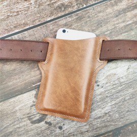 Men EDC Genuine Leather 6.3 Inch Phone Holder Case Waist Belt Bag