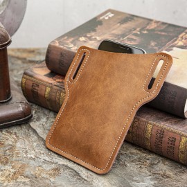 Men EDC Genuine Leather 6.3 Inch Phone Holder Case Waist Belt Bag