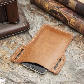Men EDC Genuine Leather 6.3 Inch Phone Holder Case Waist Belt Bag