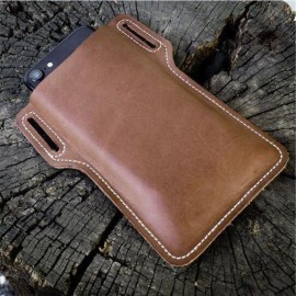 Men EDC Genuine Leather 6.3 Inch Phone Holder Case Waist Belt Bag