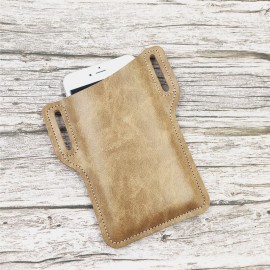 Men EDC Genuine Leather 6.3 Inch Phone Holder Case Waist Belt Bag