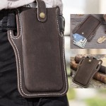 Men EDC Genuine Leather 6.3 Inch Retro Short Cell Phone Case Belt Bag