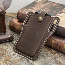 Men EDC Genuine Leather 6.3 Inch Retro Short Cell Phone Case Belt Bag