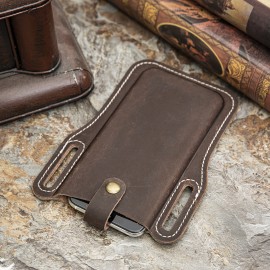 Men EDC Genuine Leather 6.3 Inch Retro Short Cell Phone Case Belt Bag