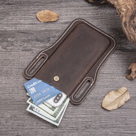 Men EDC Genuine Leather 6.3 Inch Retro Short Cell Phone Case Belt Bag