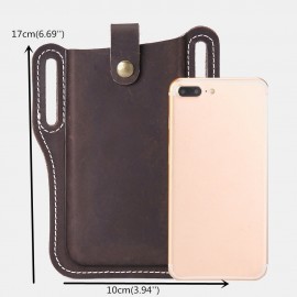 Men EDC Genuine Leather 6.3 Inch Retro Short Cell Phone Case Belt Bag