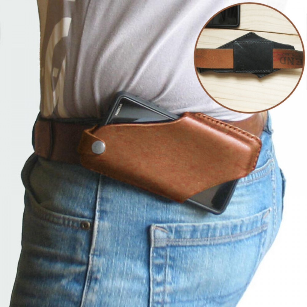 Men EDC Genuine Leather 6.5 Inch Phone Holder Phone Case Waist Belt Bag