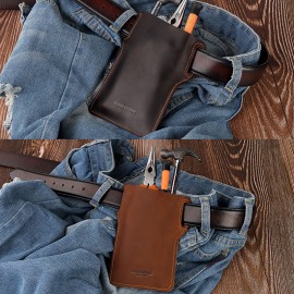 Men EDC Genuine Leather 6.5 Inch Phone Holder Sleeve Case Waist Belt Bag