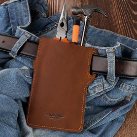 Men EDC Genuine Leather 6.5 Inch Phone Holder Sleeve Case Waist Belt Bag