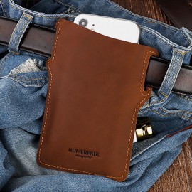 Men EDC Genuine Leather 6.5 Inch Phone Holder Sleeve Case Waist Belt Bag