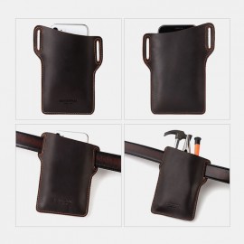 Men EDC Genuine Leather 6.5 Inch Phone Holder Sleeve Case Waist Belt Bag