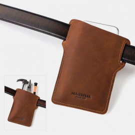 Men EDC Genuine Leather 6.5 Inch Phone Holder Sleeve Case Waist Belt Bag