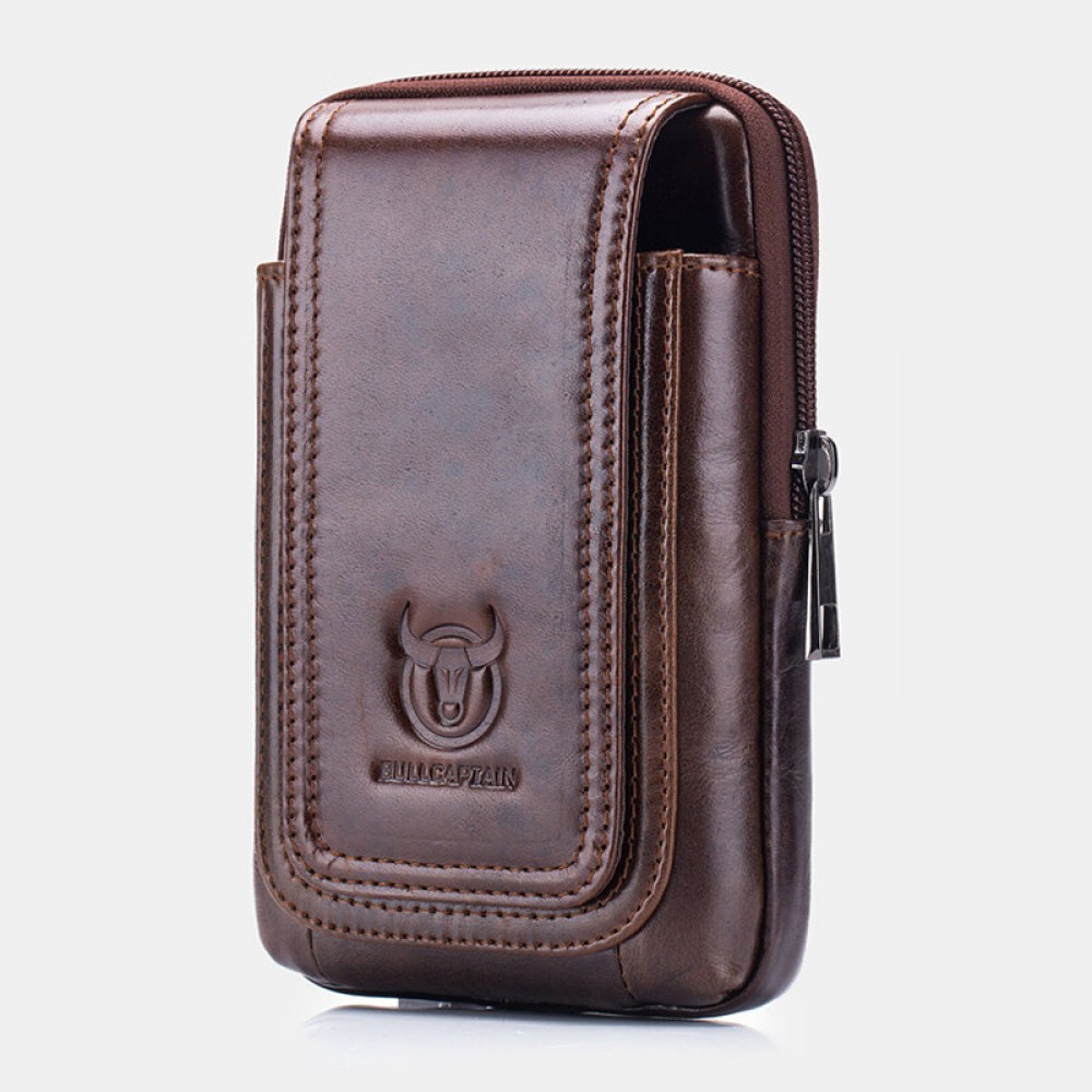Men EDC Genuine Leather 6.5 Inch Phone Holder Waist Belt Bag