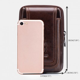 Men EDC Genuine Leather 6.5 Inch Phone Holder Waist Belt Bag