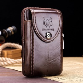Men EDC Genuine Leather 6.5 Inch Phone Holder Waist Belt Bag