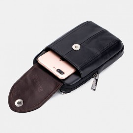 Men EDC Genuine Leather 6.5 Inch Phone Holder Waist Belt Bag